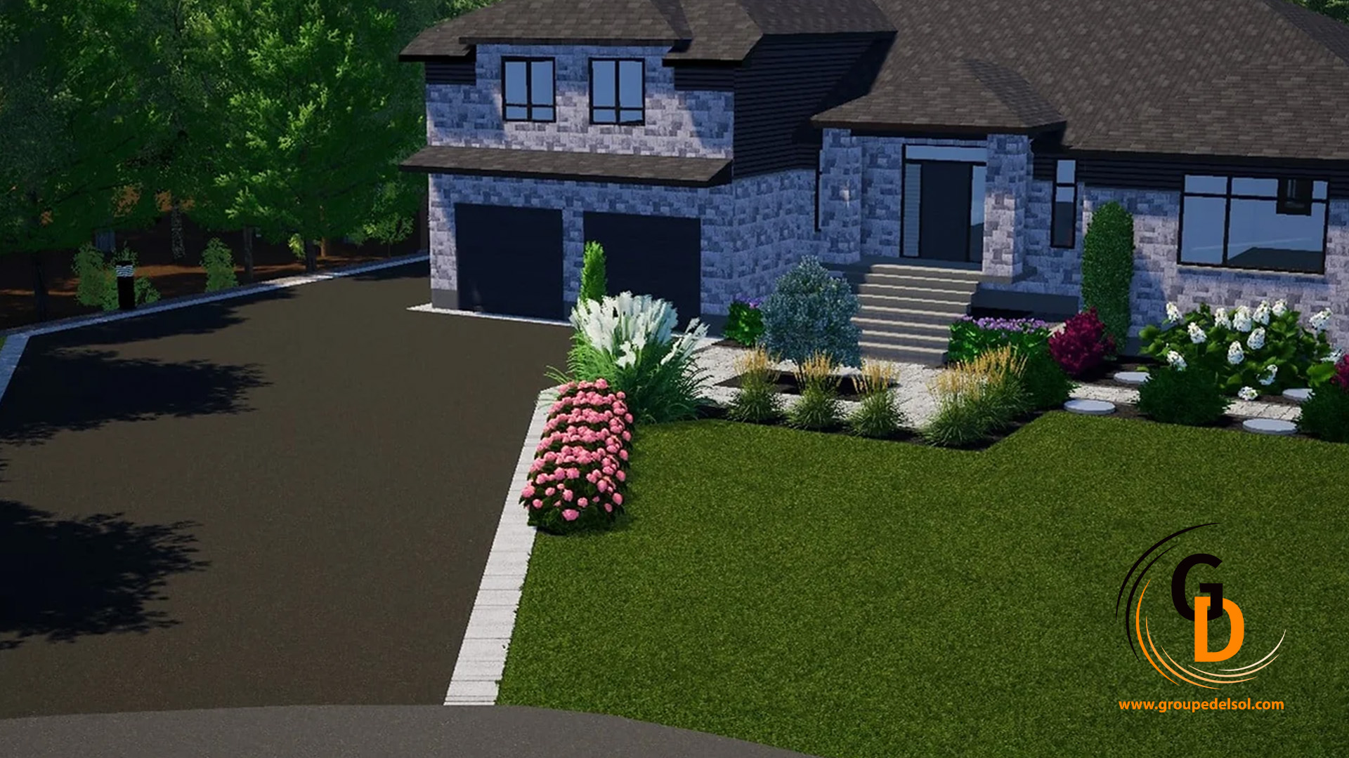 Drone shot in 3D of a landscaping project